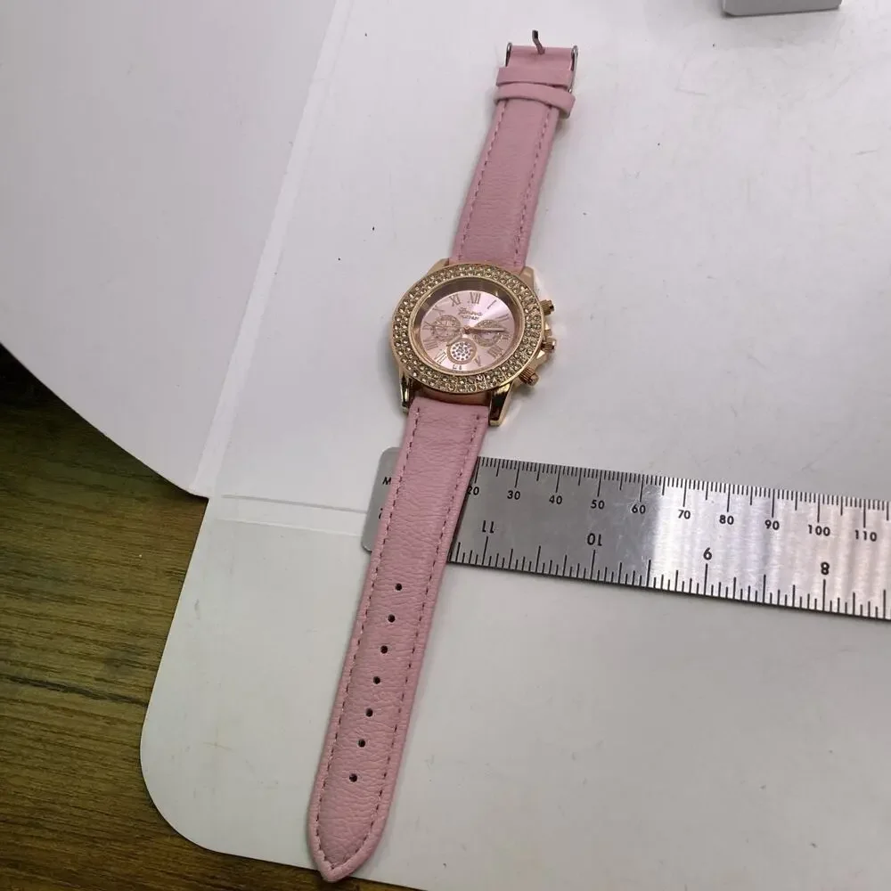Geneva Gold Tone Pink Watch Works New Battery